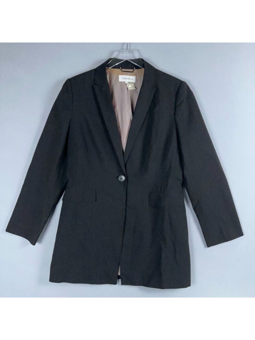 Calvin Klein Blazer Jacket Size 12 Black Single Breasted Wool Blend Notch Lapel - Picture 4 of 14